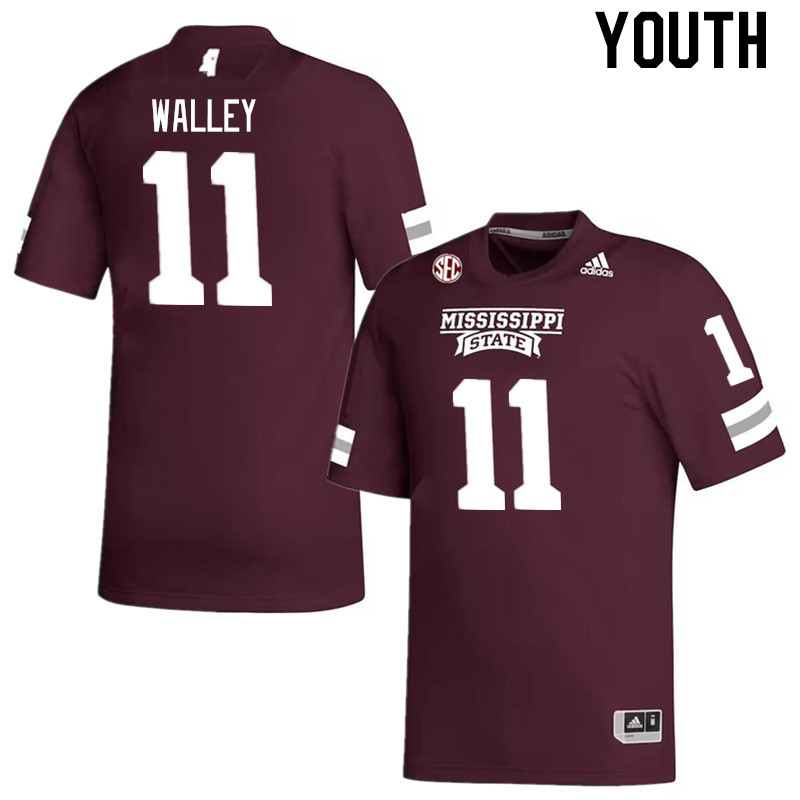 Youth #11 Jaden Walley Mississippi State Bulldogs College Football Jerseys Stitched Sale-Maroon - Click Image to Close